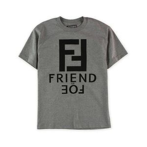 SUVAS Mens Friend Or Foe Logo Graphic T-Shirt, Grey, NWT